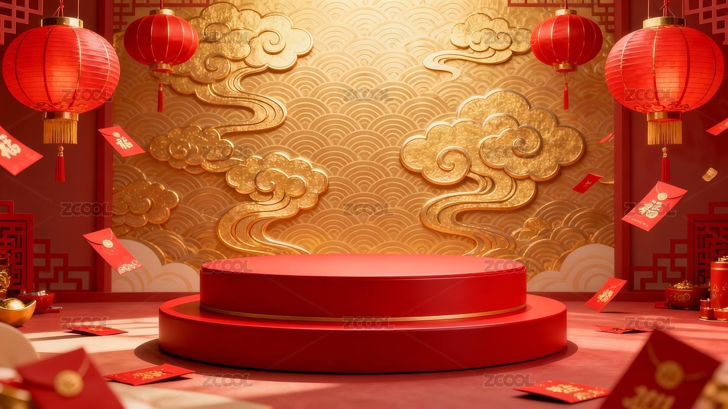 中国风电商展台插画