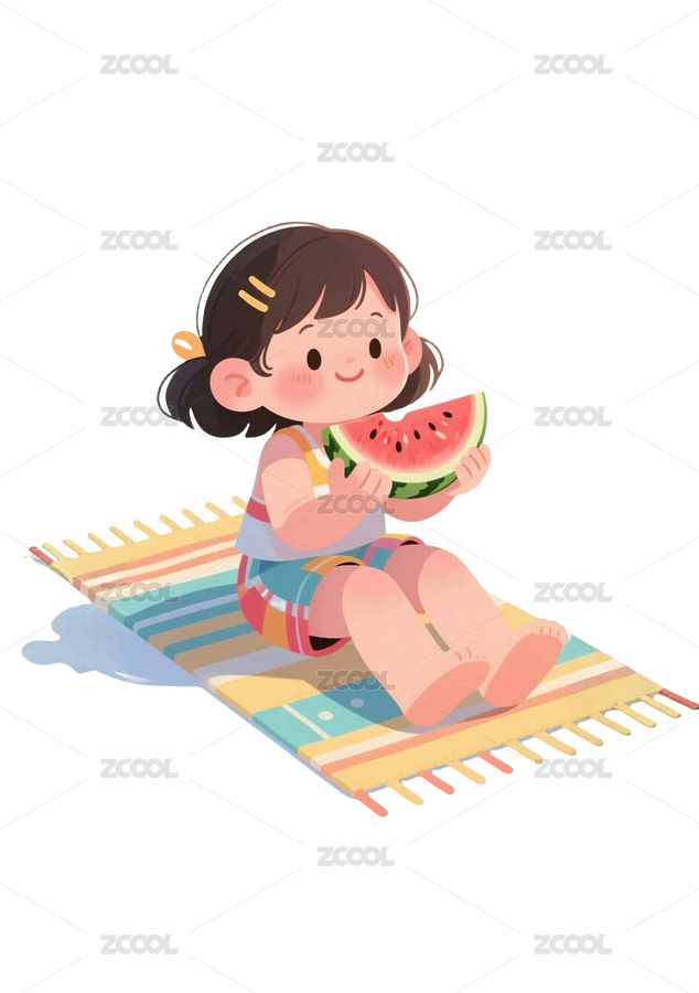 大暑免摳圖插畫吃西瓜的女孩（主預覽-10020750） - 未分類 - 站酷設計師站酷素材原創(chuàng)素材 - 站酷ZCOOL