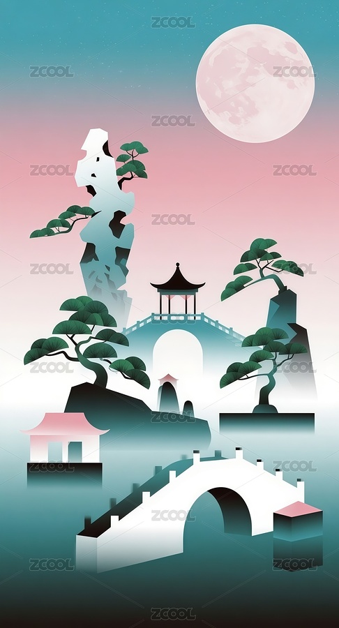 中秋節(jié)新中式背景（主預(yù)覽-10840618） - 未分類(lèi) - 站酷設(shè)計(jì)師站酷素材原創(chuàng)素材 - 站酷ZCOOL