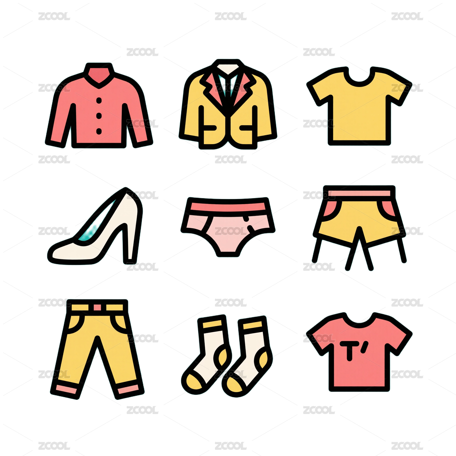 矢量扁平风服装品类电商图标-免抠图icon