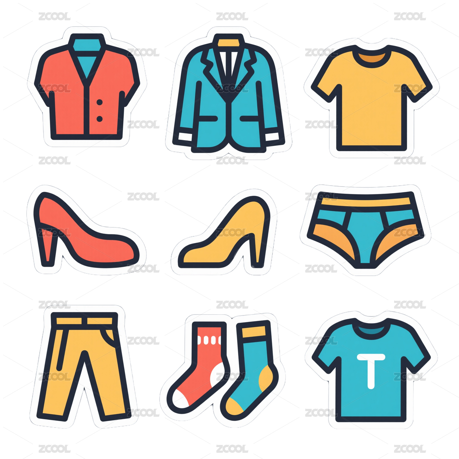 矢量扁平风服装品类电商图标-免抠图icon