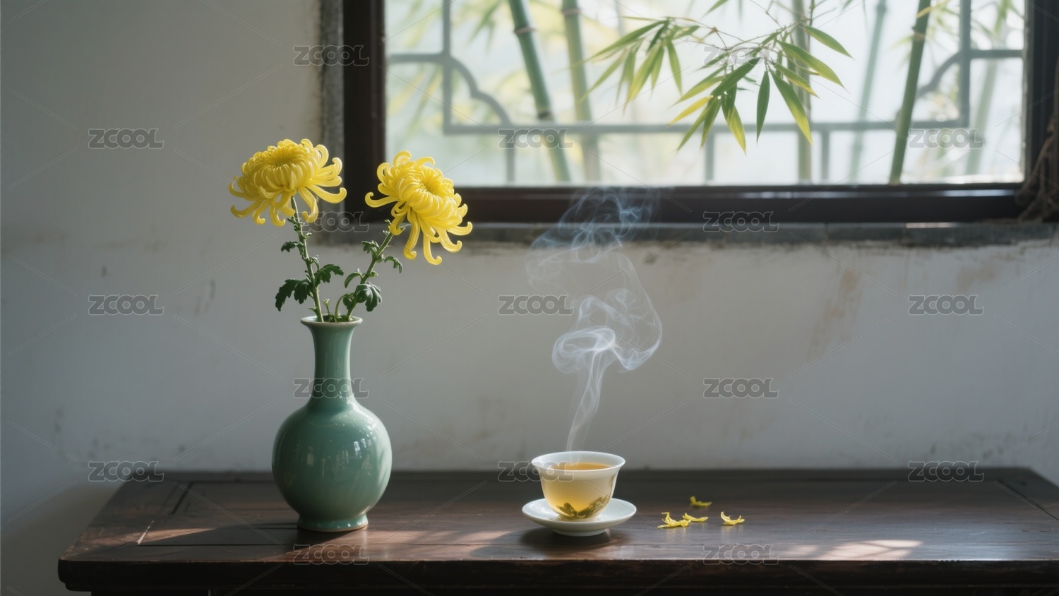 写实摄影重阳节菊花菊花茶背景