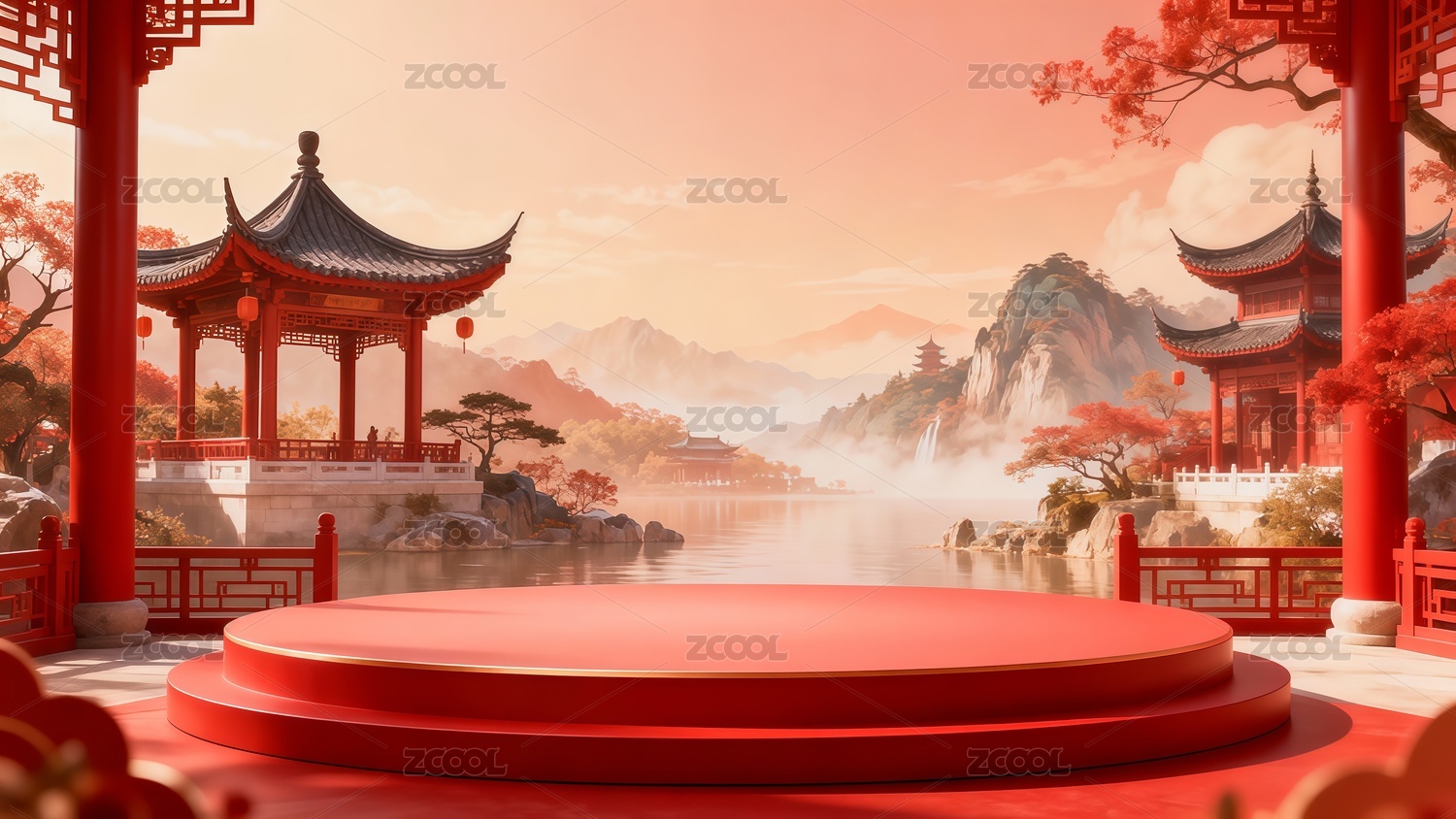 中国风电商展台插画